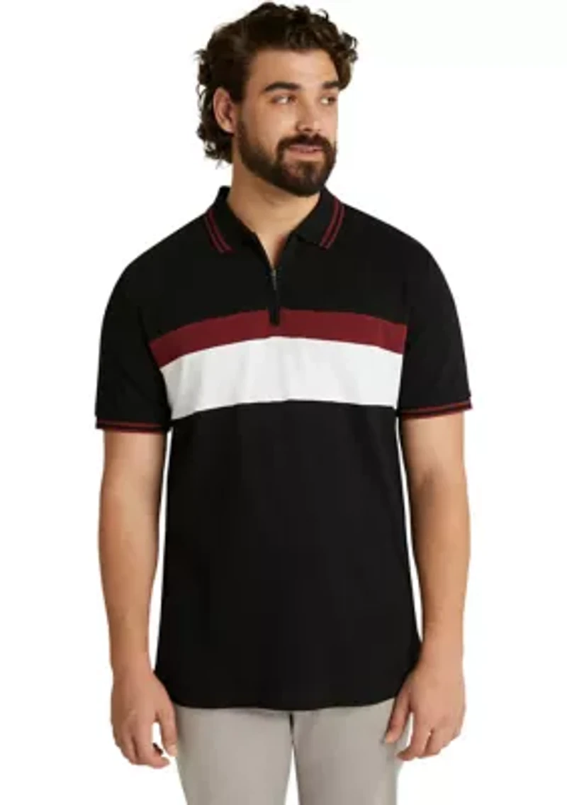 Big & Tall Short Sleeve Kendall Splice Zip Neck Polo Shirt