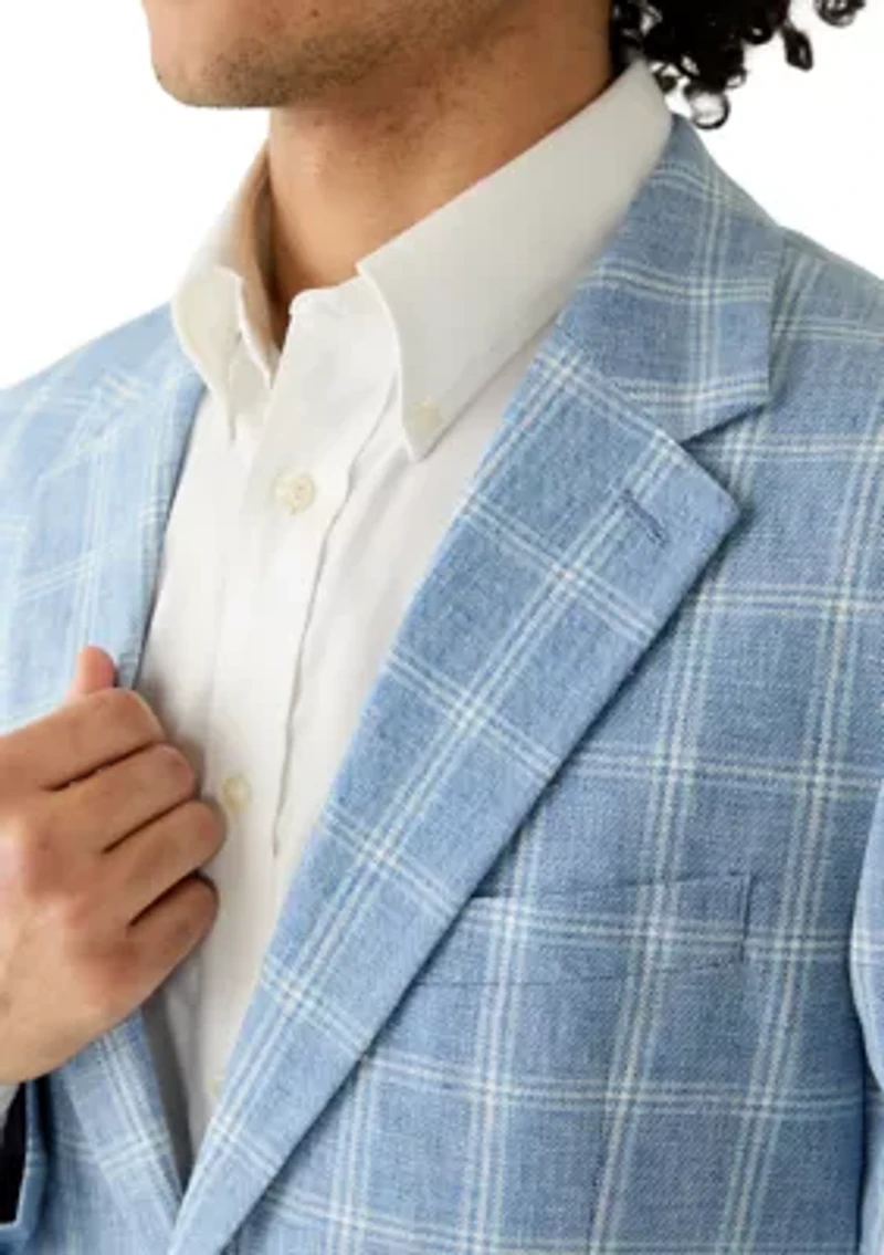 Men's Navy Plaid Suit Jacket