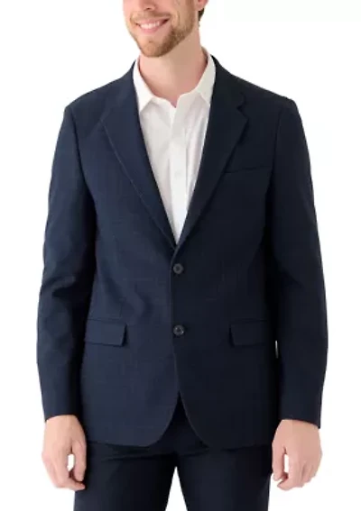 Men's Navy Tonal Plaid Knit Sports Coat