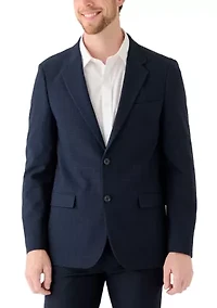 Men's Navy Tonal Plaid Knit Sports Coat
