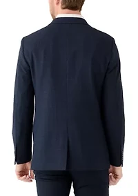 Men's Navy Tonal Plaid Knit Sports Coat