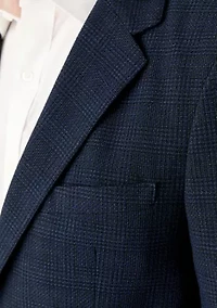 Men's Navy Tonal Plaid Knit Sports Coat