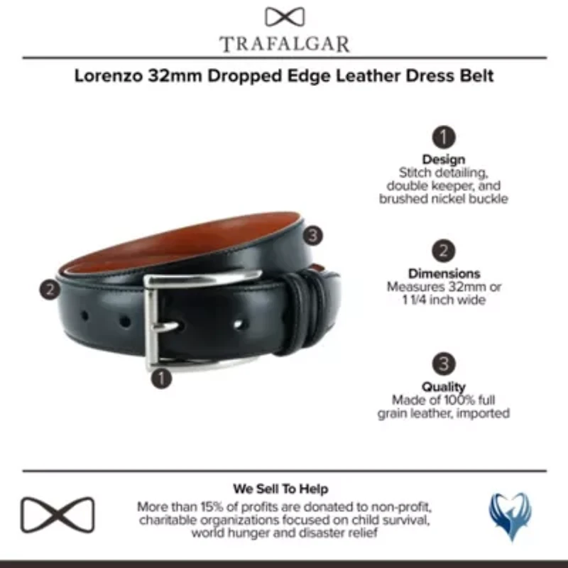 Lorenzo 32mm Dropped Edge Leather Dress Belt