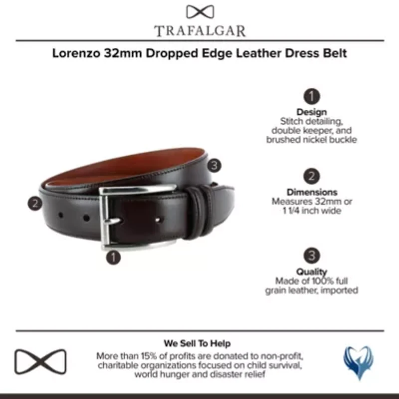 Lorenzo 32mm Dropped Edge Leather Dress Belt