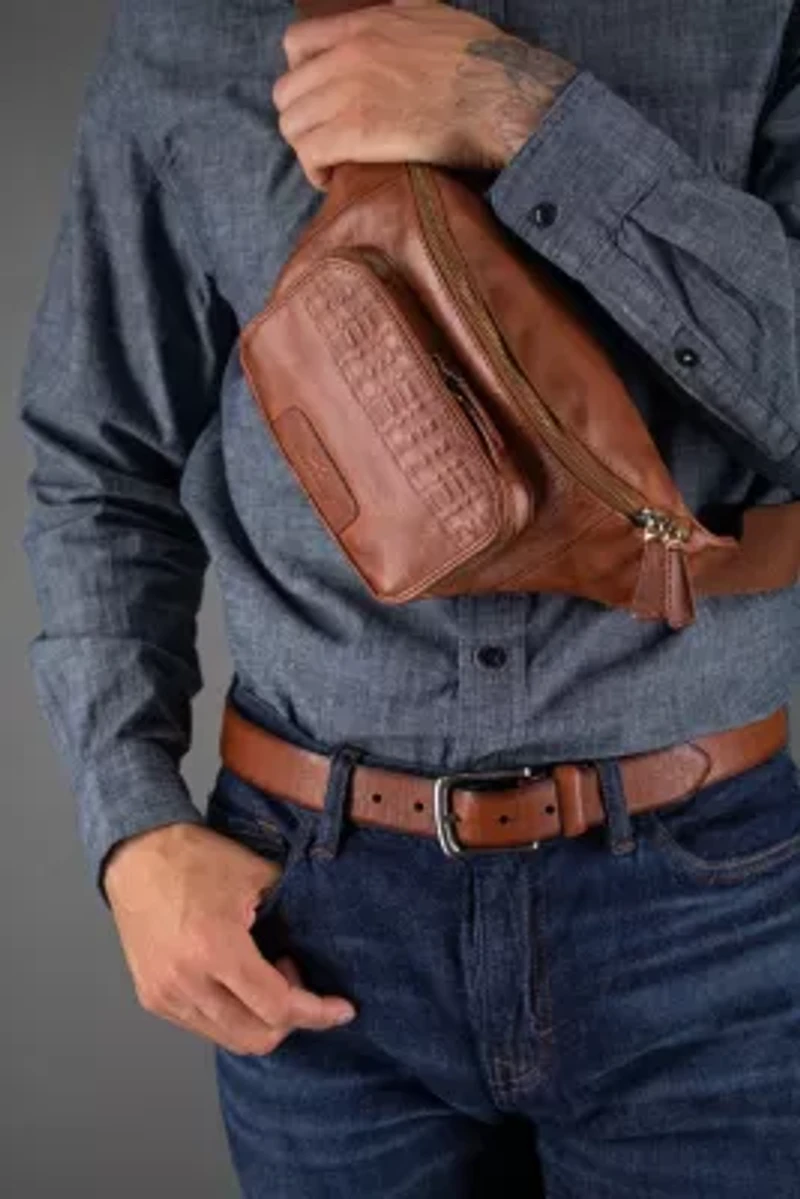 Caelen Plaid Embossed Leather Belt