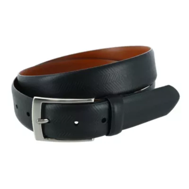 Gregorio 35mm Herringbone Embossed Feather Edged Leather Belt