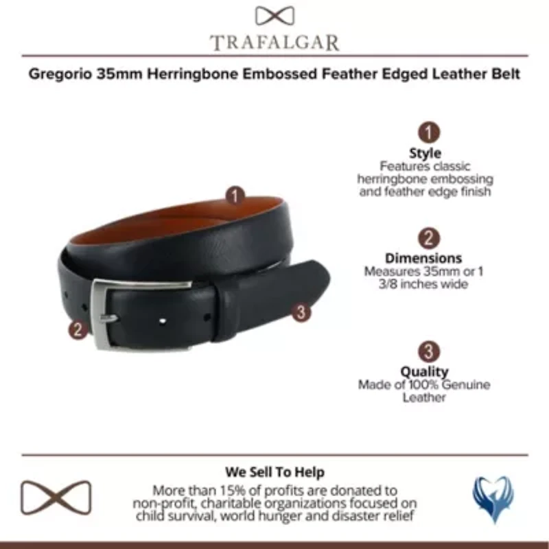 Gregorio 35mm Herringbone Embossed Feather Edged Leather Belt