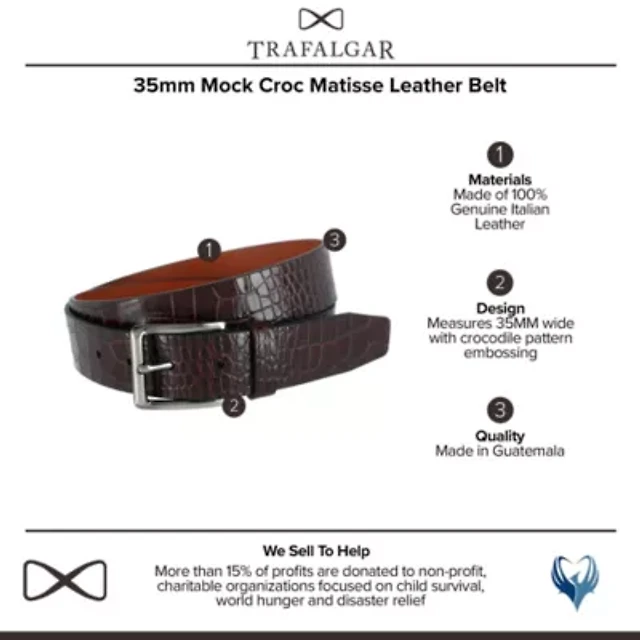 4813 Men\'s Matisse 35mm Mock Croc Leather Belt, 34 Matisse 35mm Mock Croc Leather Belt by Trafalgar Men main image 4