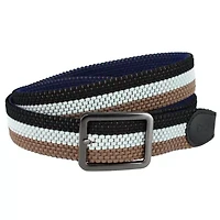 Big and Tall Matias 35MM Blue Kahki Stripe Reversible Braided Casual Golf Belt