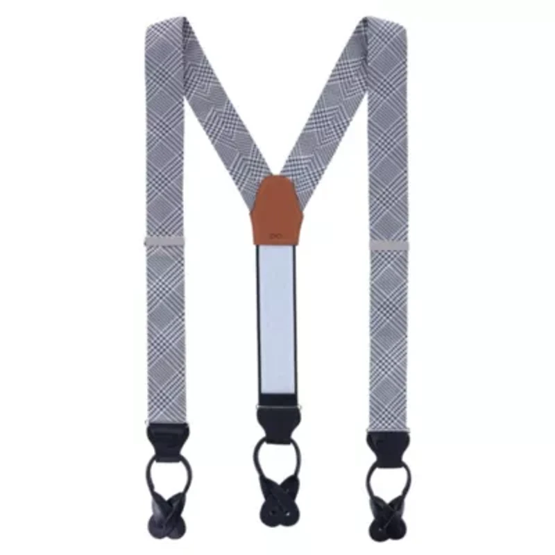 Benji The Houndstooth Plaid Silk Button End Braces