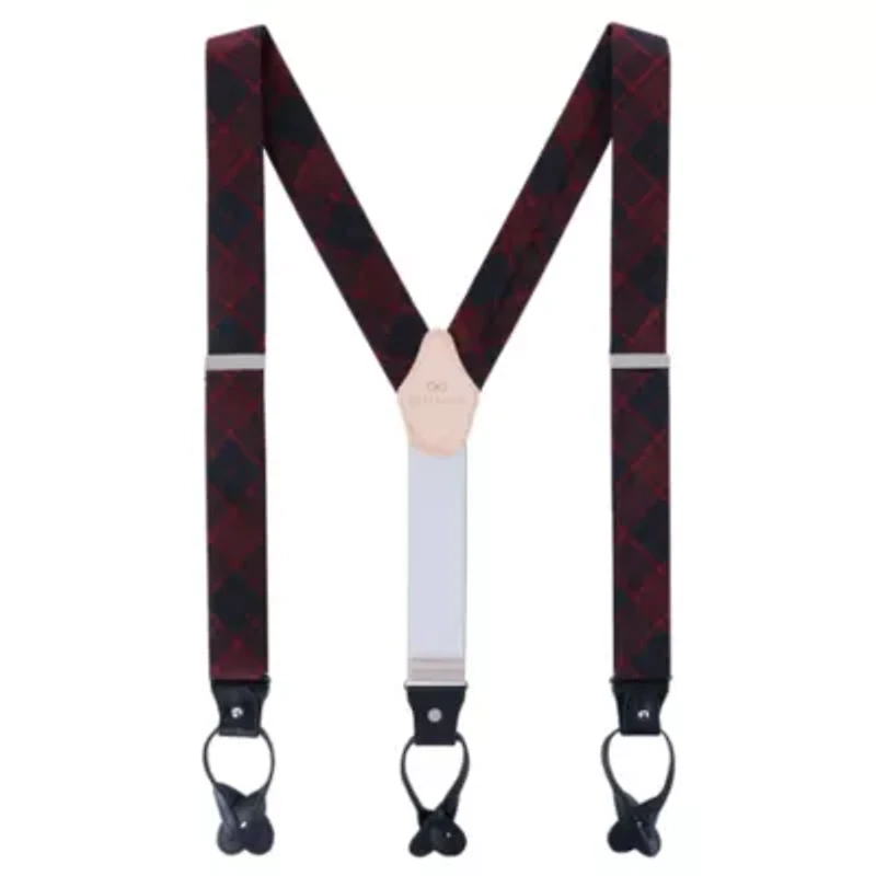 Kincade Red Blackwatch Plaid Silk Button End Braces