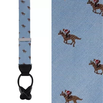 Down The Stretch Racehorse Linen Blend Button End Braces