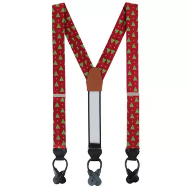 Big and Tall Oh Christmas Tree Novelty Silk Button End Braces
