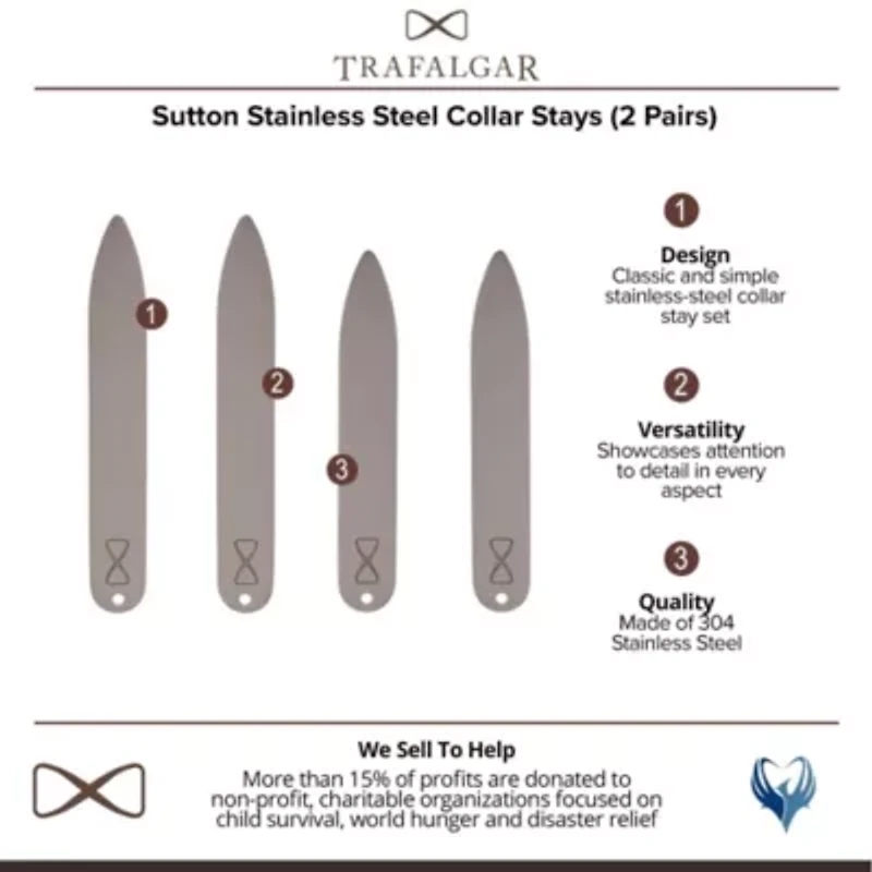 Sutton Stainless Steel Collar Stays (2 Pairs)