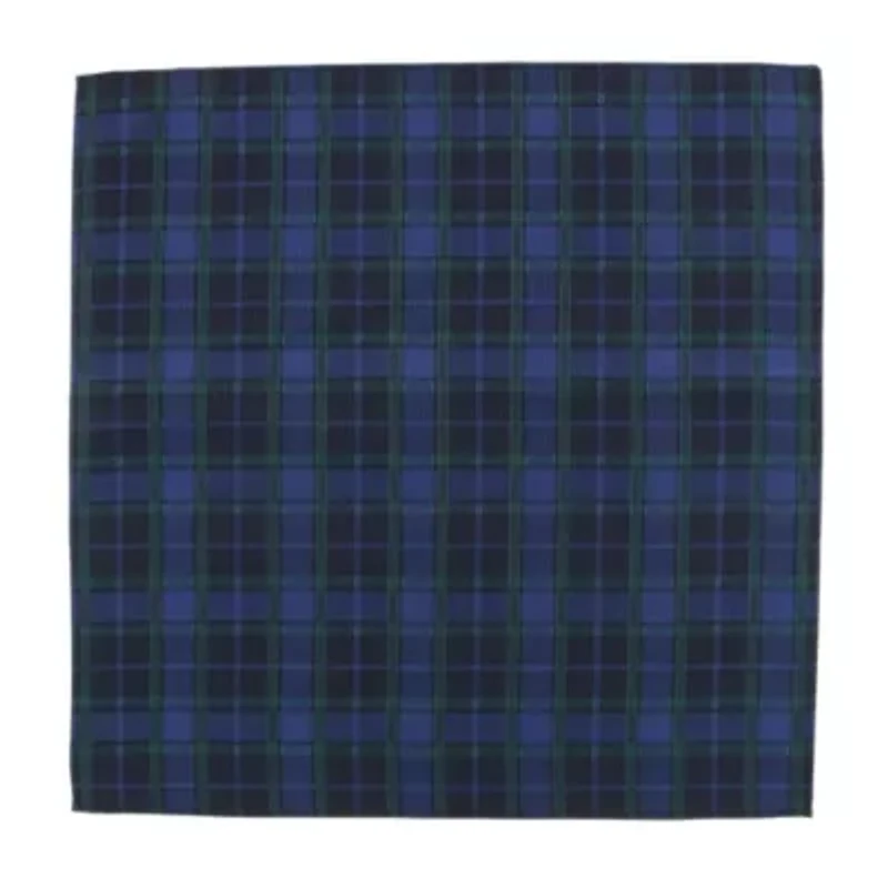 Ives Green and Navy Blackwatch Plaid Silk Pocket Square
