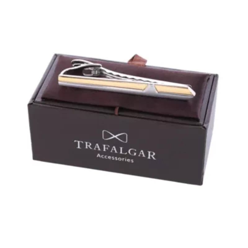 Brushed Rhodium and Shiny Gold Tie Bar