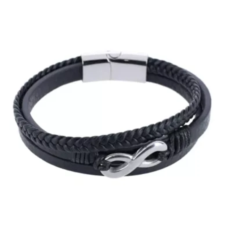 Loose Fit Infinity 3 Band Secure Clasp Leather Bracelet