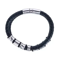 Loose Fit Silver and Leather 2 Band Secure Clasp Leather Bracelet