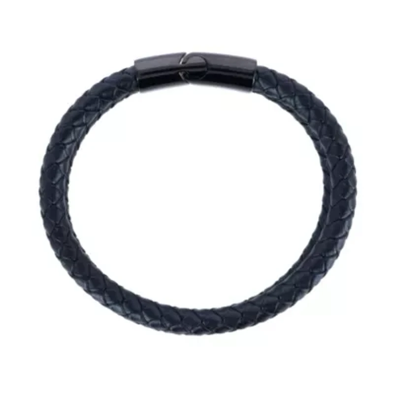 Loose Fit Simple 2 Band Braided Secure Clasp Leather Bracelet