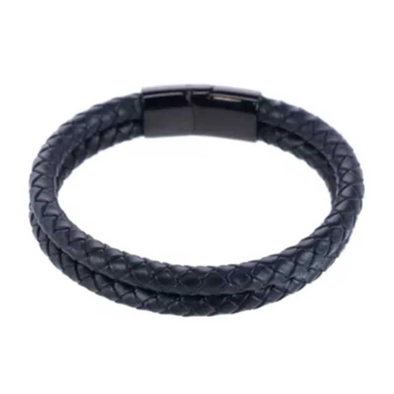Simple Double Band Braided Secure Clasp Leather Bracelet