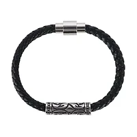 Silver Filigree Pattern on Black Leather Bracelet