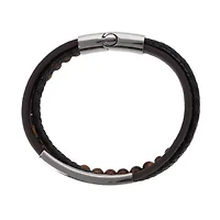 Loose Fit Beaded and Leather 3 Strand Bracelet