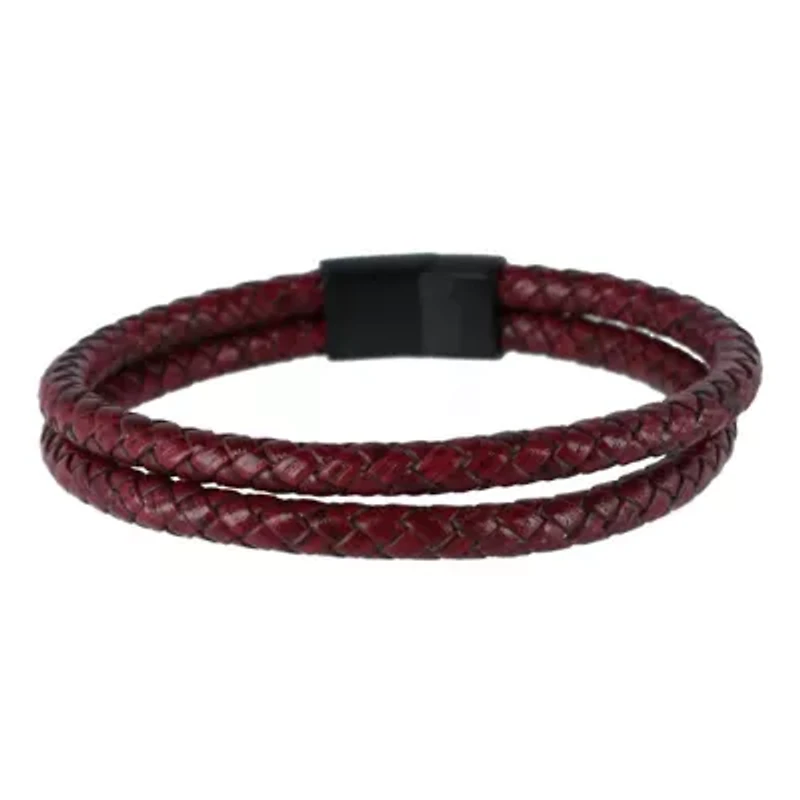 Caleb's Crimson Braided Leather Secure Clasp Bracelet