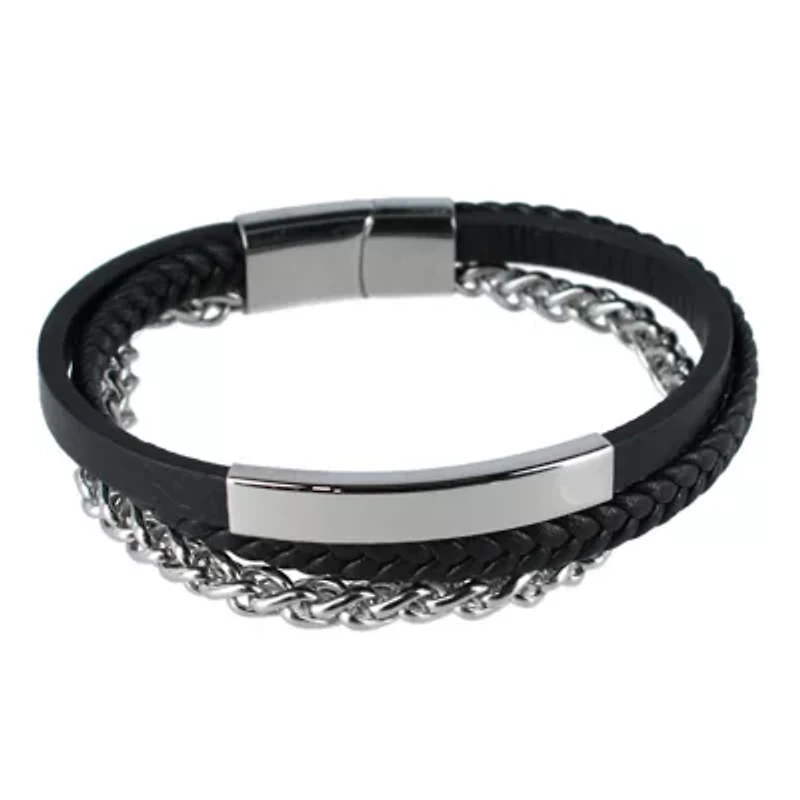 Zaid Metal and Leather Triple Strand Secure Clasp Bracelet