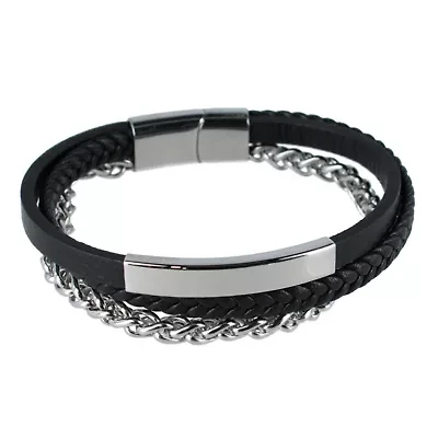 Zaid Metal and Leather Triple Strand Secure Clasp Bracelet