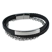 Zaid Metal and Leather Triple Strand Secure Clasp Bracelet