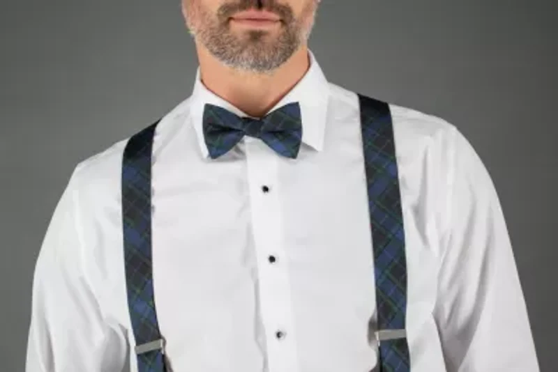 Ives Green and Navy Blackwatch Plaid Silk Bow Tie