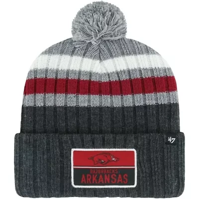 NCAA Arkansas Razorbacks Stack Striped Cuffed Knit Hat with Pom