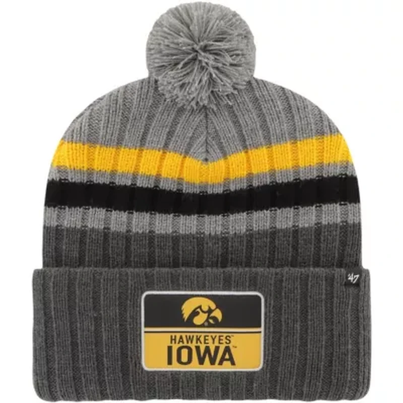 NCAA Iowa Hawkeyes Stack Striped Cuffed Knit Hat with Pom