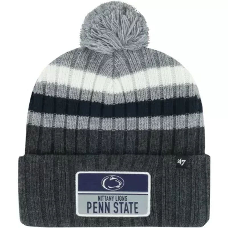 NCAA Penn State Nittany Lions Stack Striped Cuffed Knit Hat with Pom