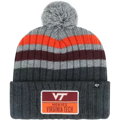 NCAA Virginia Tech Hokies Stack Striped Cuffed Knit Hat with Pom