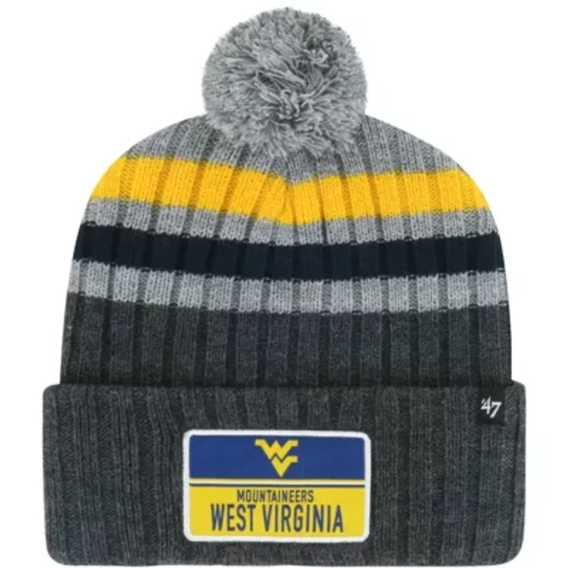 NCAA West Virginia Mountaineers Stack Striped Cuffed Knit Hat with Pom