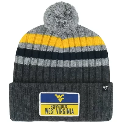 NCAA West Virginia Mountaineers Stack Striped Cuffed Knit Hat with Pom