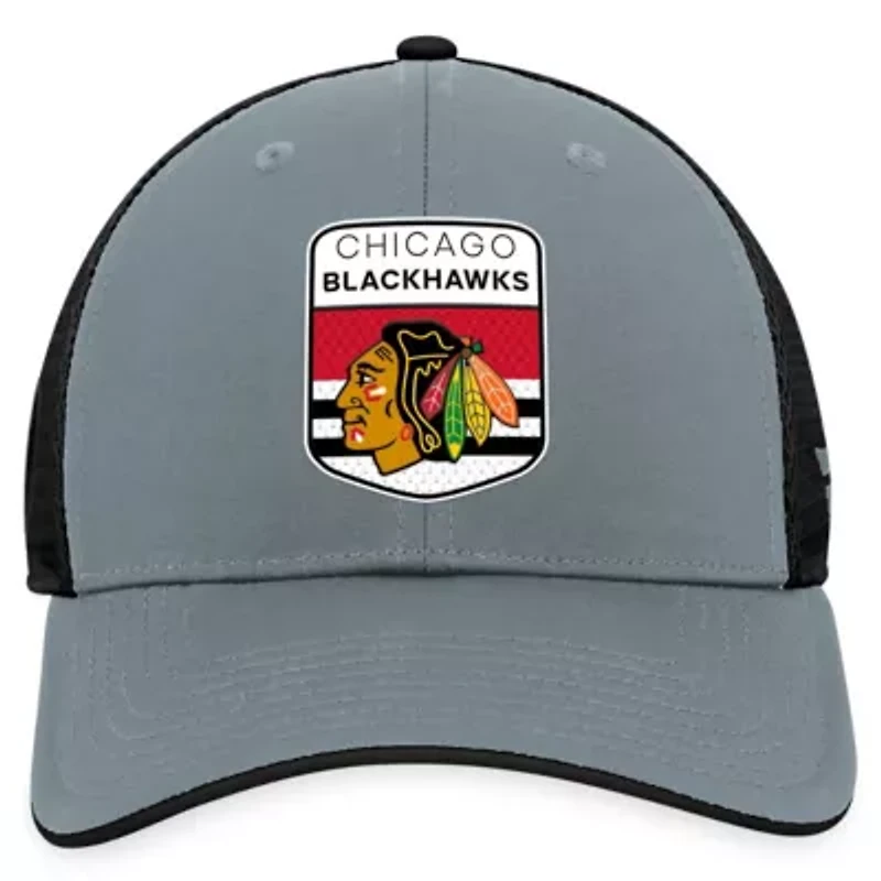 NHL Fanatics Gray/Black Chicago Blackhawks Authentic Pro Home Ice Trucker Adjustable Hat