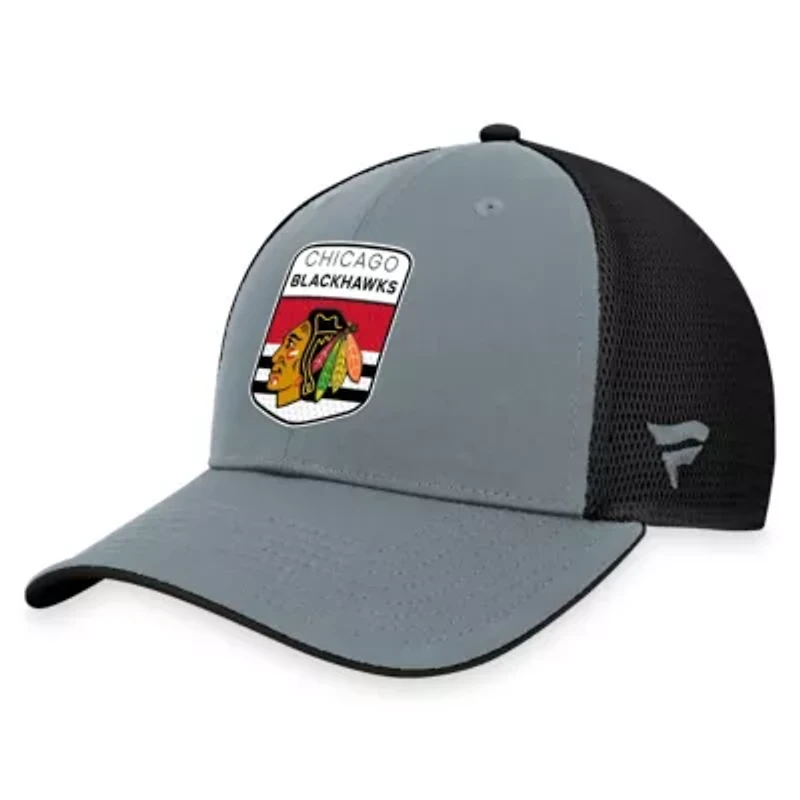 NHL Fanatics Gray/Black Chicago Blackhawks Authentic Pro Home Ice Trucker Adjustable Hat