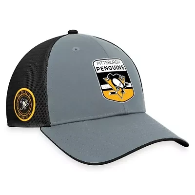 NHL Fanatics Gray/Black Pittsburgh Penguins Authentic Pro Home Ice Trucker Adjustable Hat