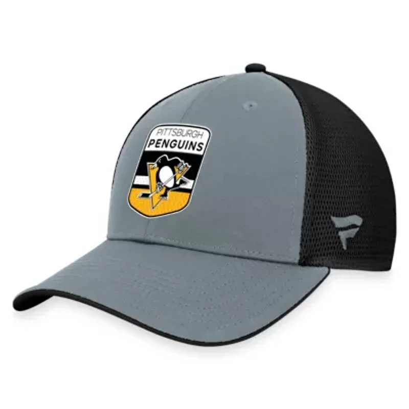 NHL Fanatics Gray/Black Pittsburgh Penguins Authentic Pro Home Ice Trucker Adjustable Hat