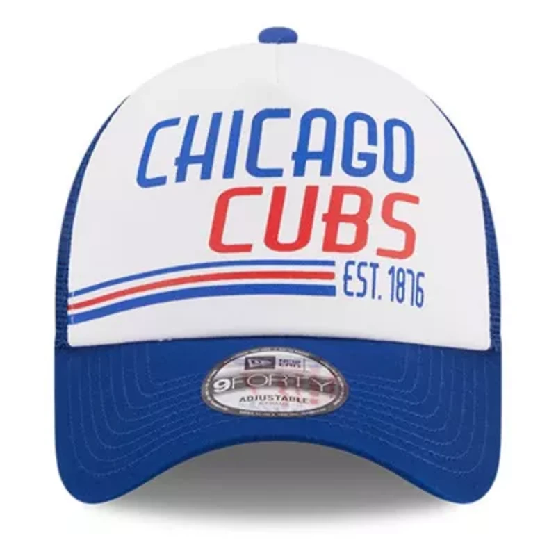 MLB White/Royal Chicago Cubs Stacked A-Frame Trucker 9FORTY Adjustable Hat