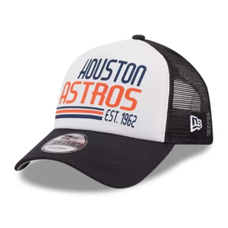 MLB White/Navy Houston Astros Stacked A-Frame Trucker 9FORTY Adjustable Hat
