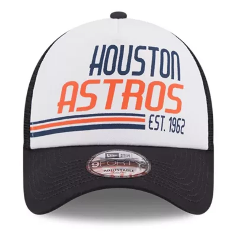 MLB White/Navy Houston Astros Stacked A-Frame Trucker 9FORTY Adjustable Hat