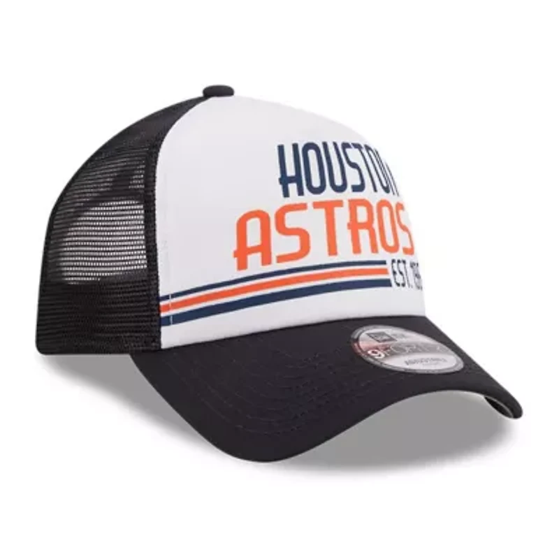 MLB White/Navy Houston Astros Stacked A-Frame Trucker 9FORTY Adjustable Hat