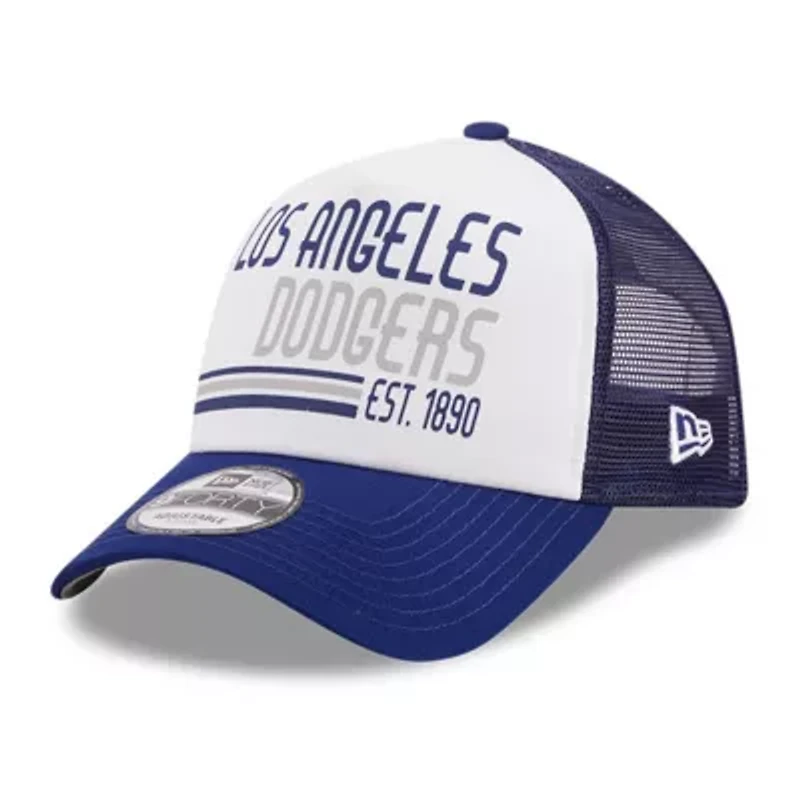 MLB White/Royal Los Angeles Dodgers Stacked A-Frame Trucker 9FORTY Adjustable Hat