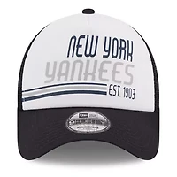 MLB White/Navy New York Yankees Stacked A-Frame Trucker 9FORTY Adjustable Hat