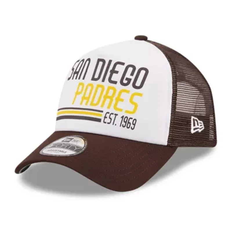 MLB White/Brown San Diego Padres Stacked A-Frame Trucker 9FORTY Adjustable Hat