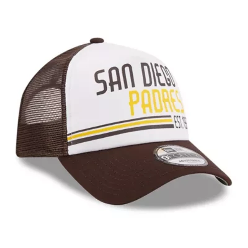 MLB White/Brown San Diego Padres Stacked A-Frame Trucker 9FORTY Adjustable Hat