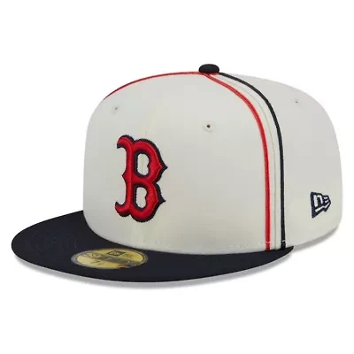Boston Red Sox MLB Cream/Navy Chrome Sutash 59FIFTY Fitted Hat